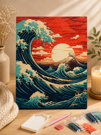 Crimson Ocean Wave – Diamond Painting Kit