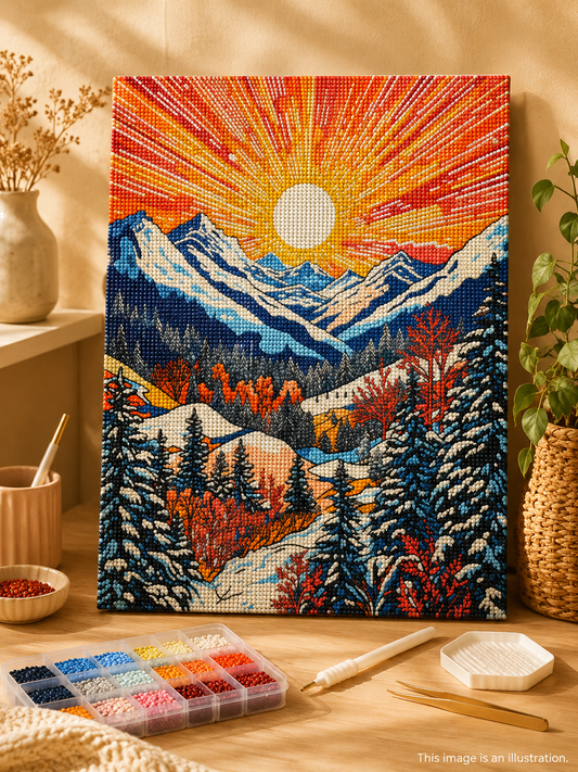Radiant Mountain Sunrise – Diamond Painting Kit
