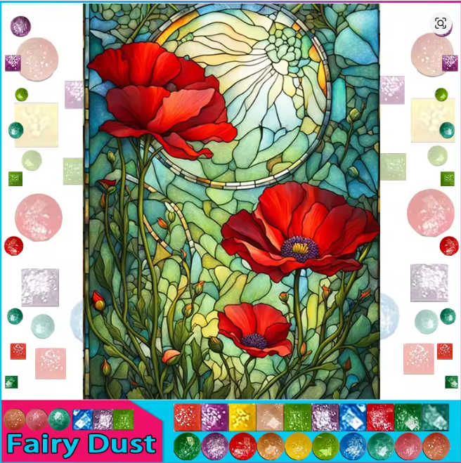 Stained Glass Poppies – Fairy Dust Diamond Painting Kit
