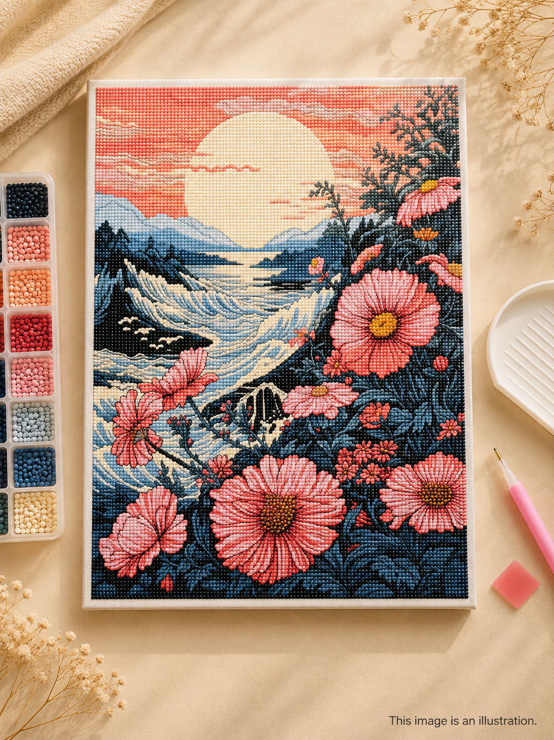 Sunset Bloom Coast – Diamond Painting Kit
