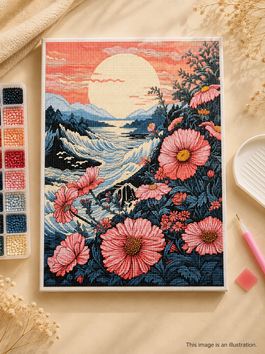 Sunset Bloom Coast – Diamond Painting Kit
