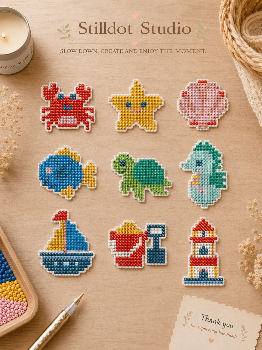 Beach Time DIY Diamond Art Pattern Bundle- A4 Printable 2.8 mm Round Drill Sticker Pack