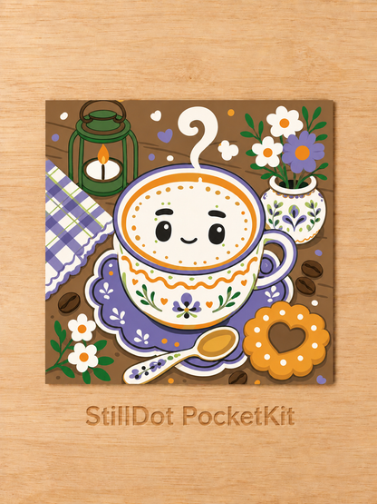 Coffee Time- 25cmx25cm Round Drill StillDot Diamond Art Pocket Kit