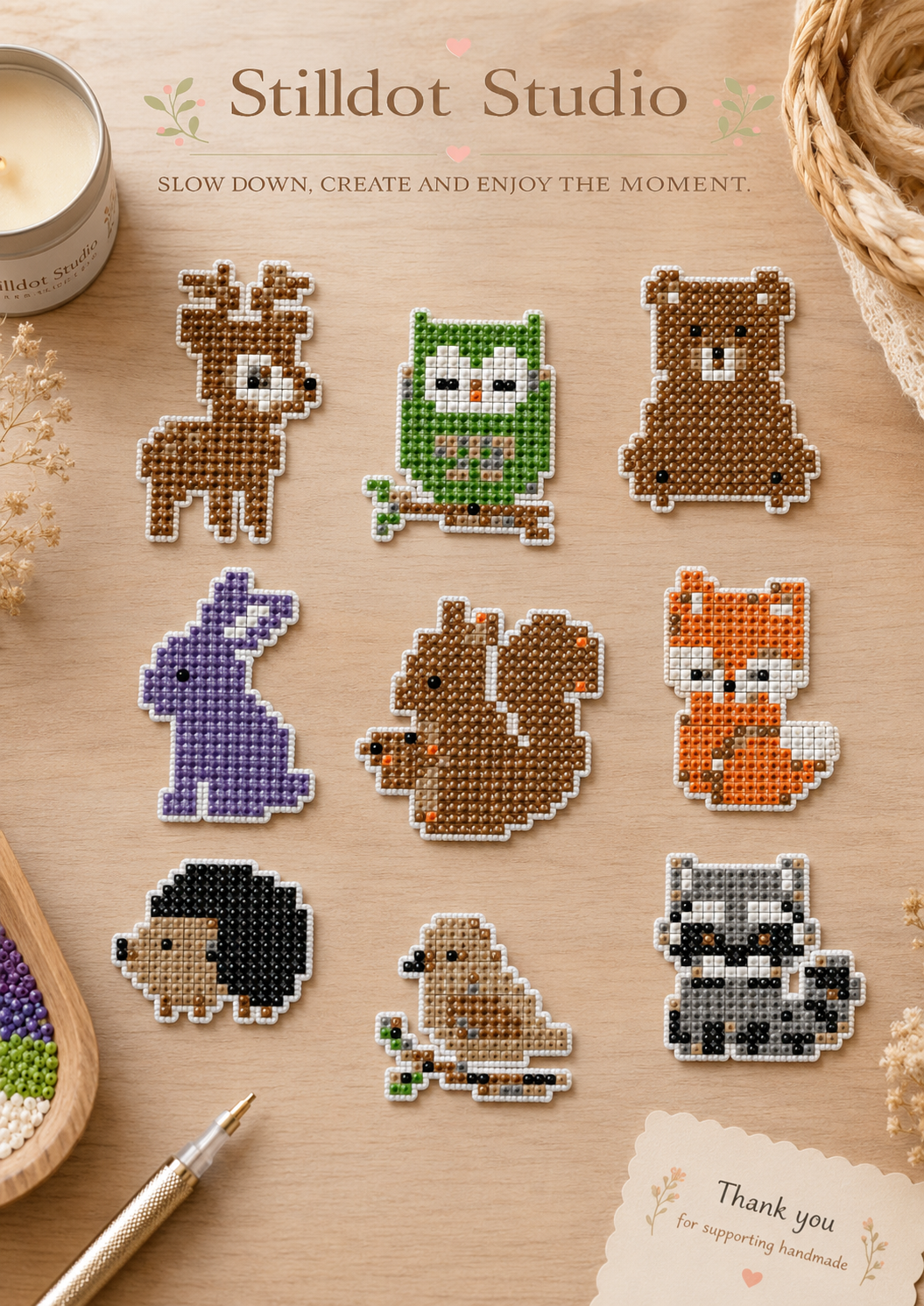Forest Animals Diamond Art Sticker Pack – 2.8 mm Round Drill Printable Digital Pattern Bundle